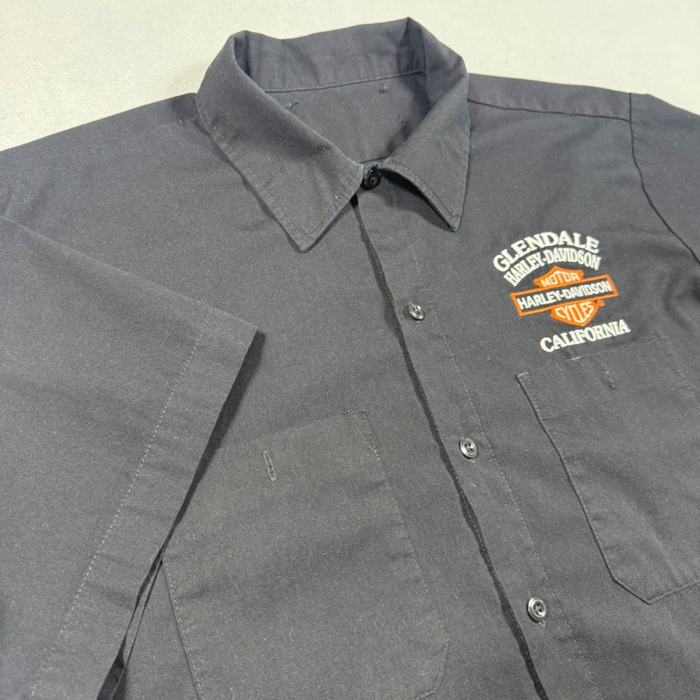 Dickies Harley Davidson Glendale California Work Shirt Black Short Slv Mens XL